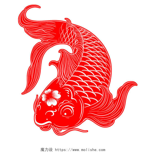 剪纸鲤鱼锦鲤中国非遗传统剪纸插画元素年年有余窗花春节新年